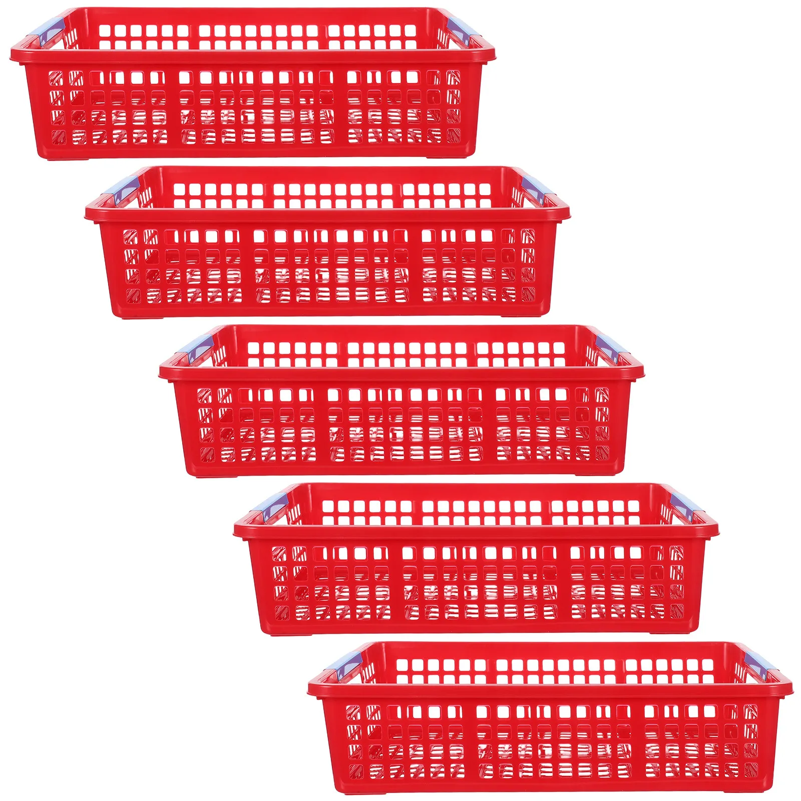 5Pcs Red Plastic Mesh Storage Basket Stackable Desktop Organizer for A4 Files Fruits Snacks Classroom Office Home Space Saving