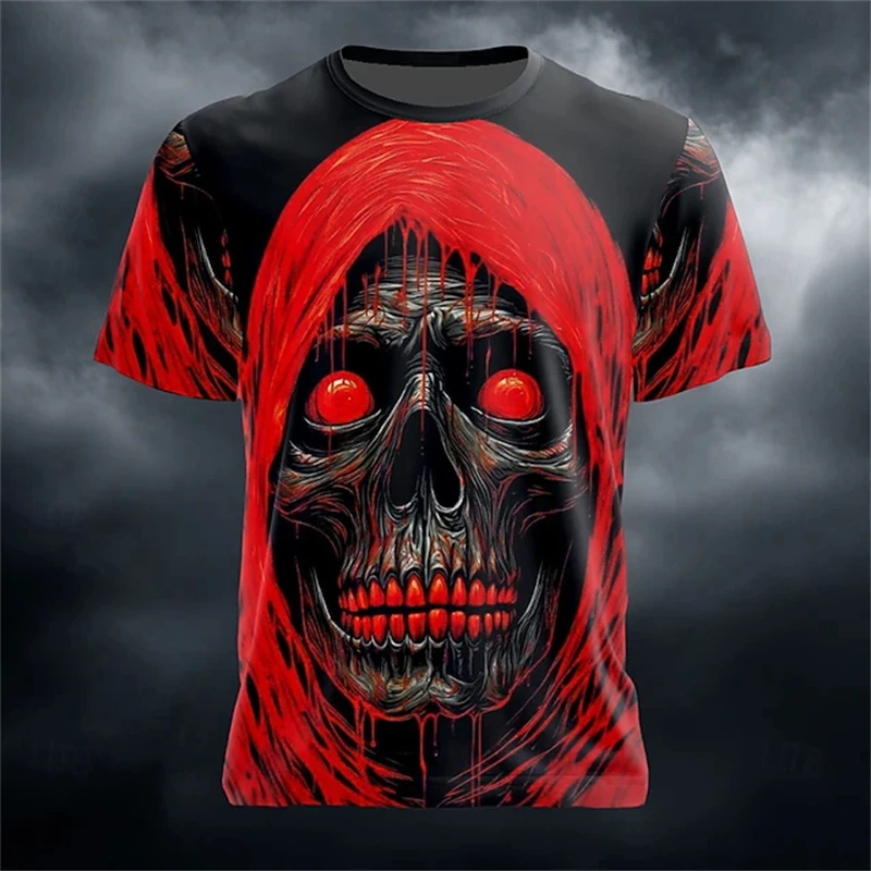 

New Stylish Men's Horror Skull Pattern T-shirt Summer Men's 3D Printed Short Sleeve T-shirt Breathable Round Neck T-shirt