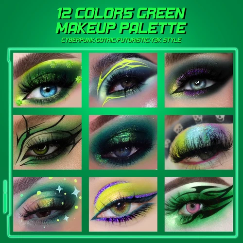 Imagen 2 del producto Paleta de sombras de ojos verdes multicromadas, paleta de sombras de ojos con brillo verde que cambia de color, sombra de ojos cromada mate verde bosque oscuro Ma