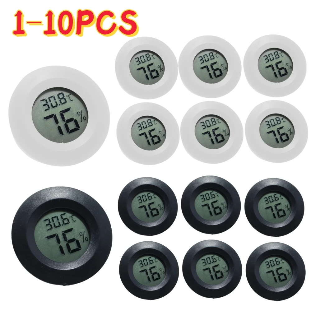 1~10PCS +70°C Mini LCD Digital Thermometer Hygrometer Round Temperature Humidity Tester Sensor Detector For Freezer Cigar Box