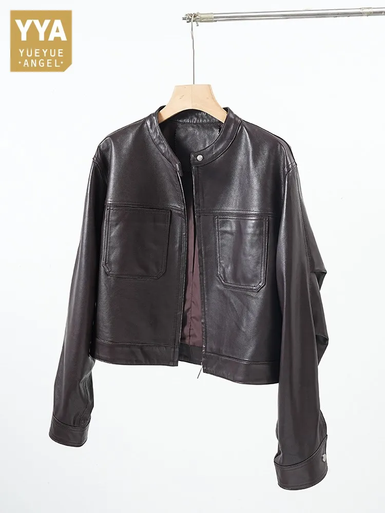 Heißer Verkauf Herbst Neue Stil Frauen Echtes Leder Jacke Mantel Mode Echt Schaffell Kurze Jacken Lose Fit Oansatz Oberbekleidung