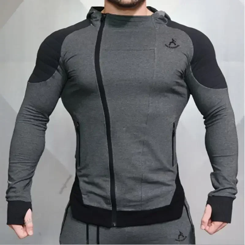 DIMI-Men's Gym Fitness Training Slim Zip Sports Hoodie, Long Sleeve Sweatshirt, M-Be-17