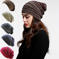 Winter men and women universal two-colour stacked knit cap lazy fashion elastic cap outdoor warm hat bonnets for women