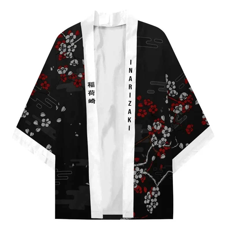 HN8 Japanese Samurai Clothes Fox Kimono for Women Men Traditional Cardigan Haori Yukata Cosplay Costume Cloak Kimonos)4Dc