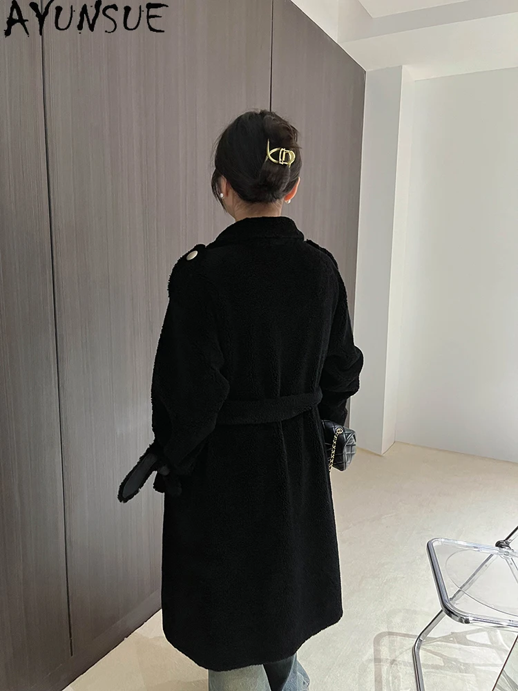 AYUNSUE 100% เสื้อขนสัตว์ธรรมชาติสําหรับผู้หญิงคุณภาพสูงกลางความยาวเสื้อขนสัตว์เสื้อผ้าผู้หญิงฤดูหนาวใหม่ในOuterwears Abrigo Mujer