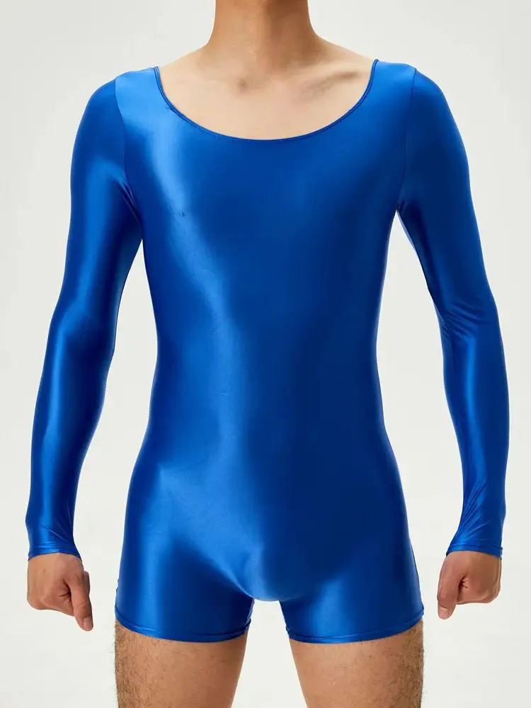 

M-XL Unisex High Elastic Playsuits Glossy Shiny Long Sleeve Bodysuit Tights Transparent Swimsuit Hot Sexy Body Teddies Unitard
