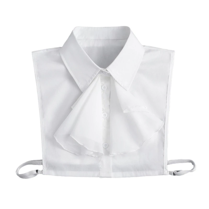 

Women Solid Color Faux Collar Ruffled Front Detachable Blouses False Lapel Collar Button Up Half Shirt Layering Crop Top