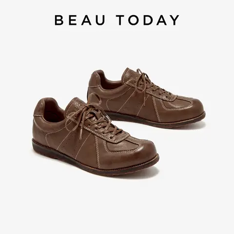 BEAUTODAY स्नीकर्स महिलाओं के लिए गाय के चमड़े के लेस-अप गोल वैक्सिंग टो सिलाई ट्रेनर लेडीज़ डिज़ाइनर स्पोर्ट्स शूज़ हस्तनिर्मित 29863 8 best sales महिलाओं के लिए डिज़ाइनर स्नीकर्स - №7
