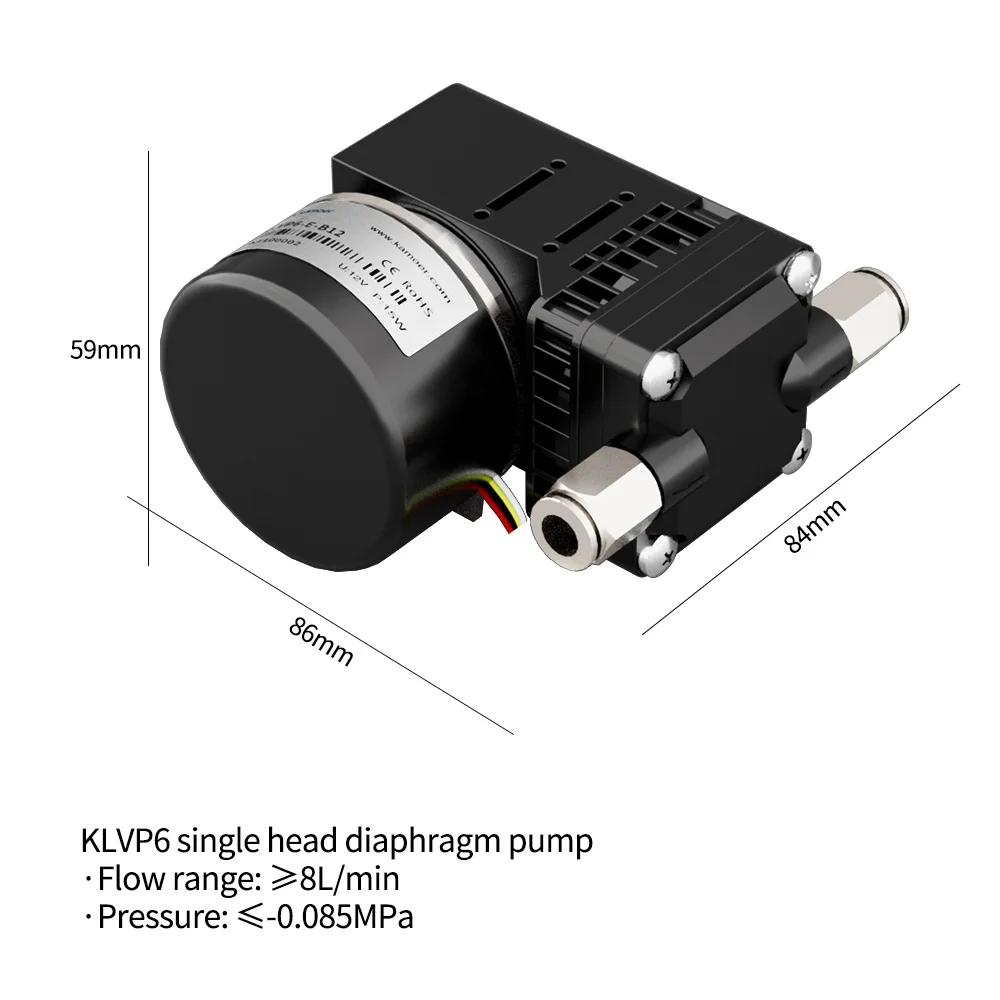 Kamoer 8L/min KLVP6 Micro Diaphragm Vacuum Pump 12V 24V BLDC Motor Threaded Air Pump Negative Pressure 0.08Mpa Suction Pump