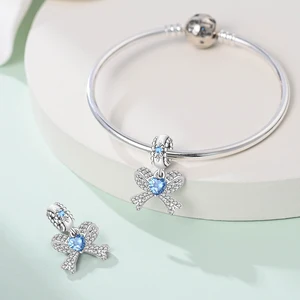 ブルー925スターリングシルバーギャラクシースター&ムーンムラーノチャームフィットオリジナルブレスレットラッキーシアンクローバーチャームDIYネックレスジュエリー 8ベストセールスオパールパンドラチャーム-8