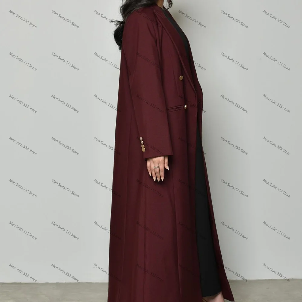 Luxury Burgundy Long Jacket Double Breasted Women's Suits Formal Business Office Lady Blazer 1 Piece Chic Muslim Abaya Clothing