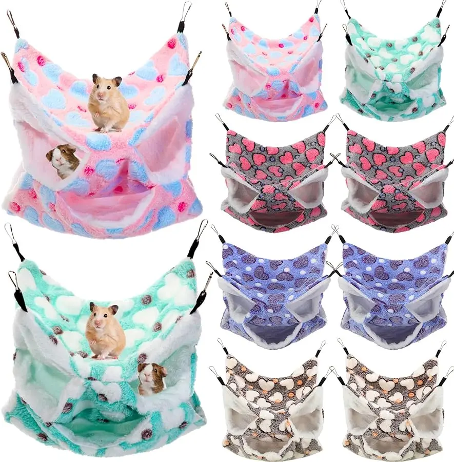 

10 Pieces 3 Tier Ferret Rat Hammock Guinea Pig Warm Sleeping Bed Pet Cage Hanging Bunkbed Hammock for Small Animals Chinchilla R