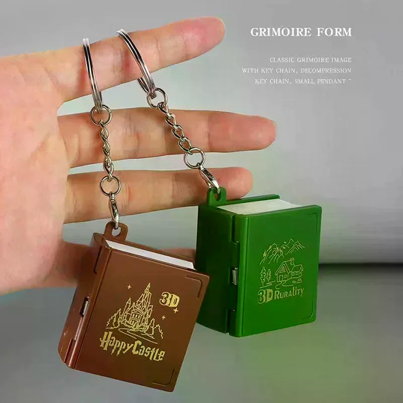 1PC Fold Book Keychain 3D Dinosaur Castle Popup Keyring Anxiety Stress Relief Children Kids Toy Christmas Gift view 4
