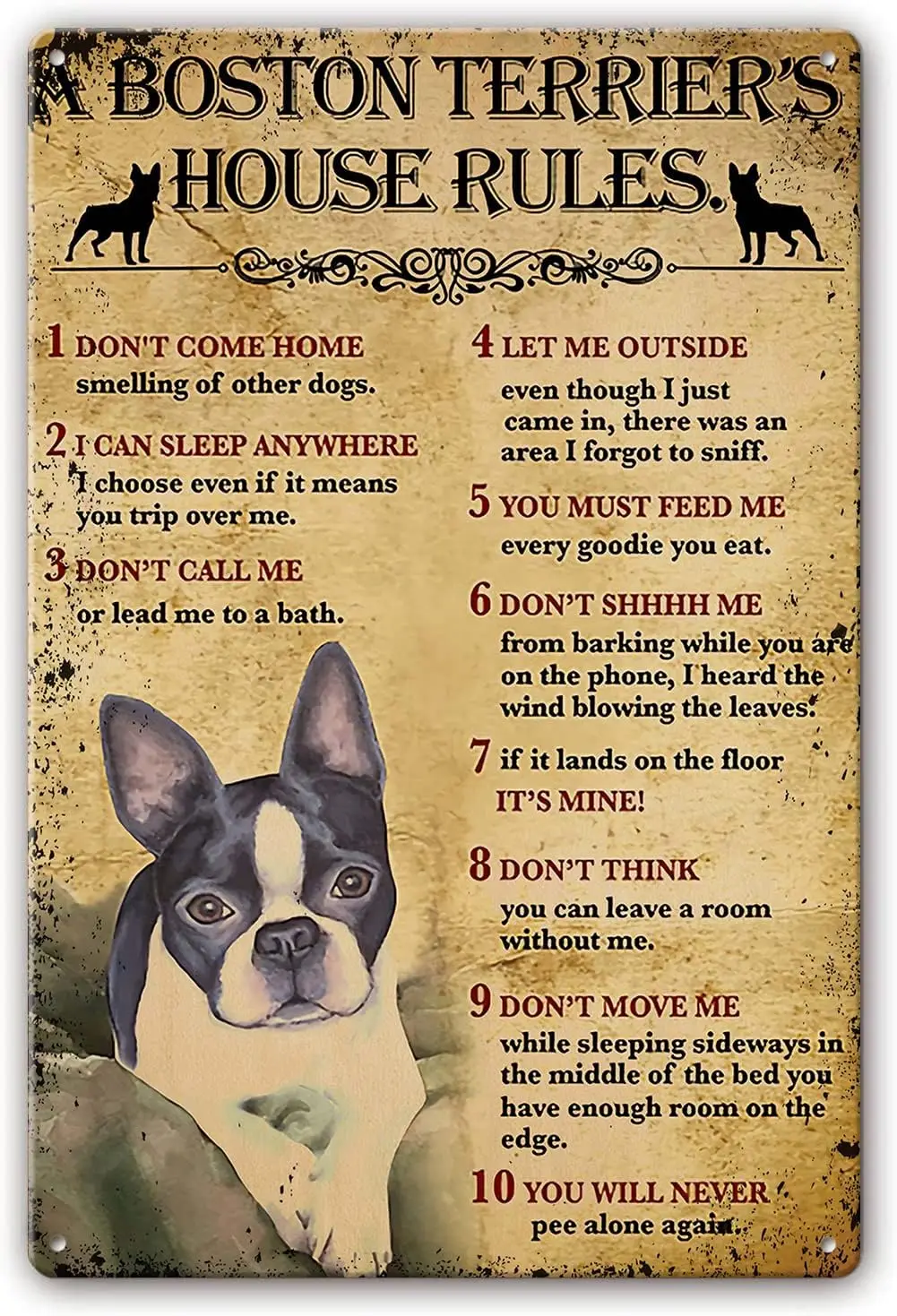 Boston Terrier Dog House Rules Retro Metal Tin Sign Art Paintings Dog Tin Sign Wall Decor Home Picture Decorations for Bedr sign