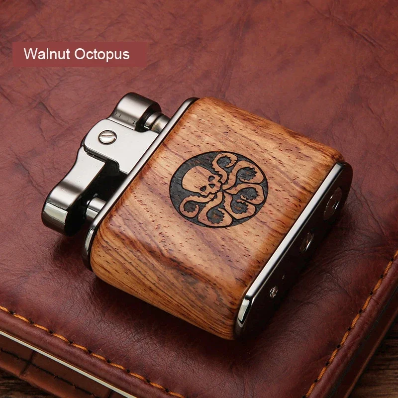 Premium Honest Windproof Kerosene Retro Nostalgic Vintage Lighter Solid Wood Mechanical Lighter Pipe Accessories Men\'s Gift