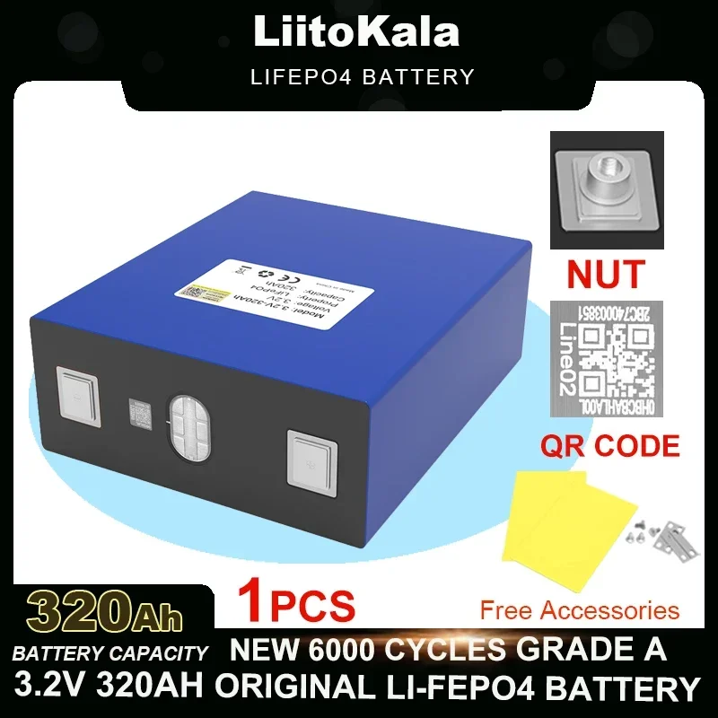 1pcs LiitoKala 3.2V 320Ah Lifepo4 Battery Lithium Iron Phosphate for 12v 24v inverter Travel Solar Campers batteries Grade A