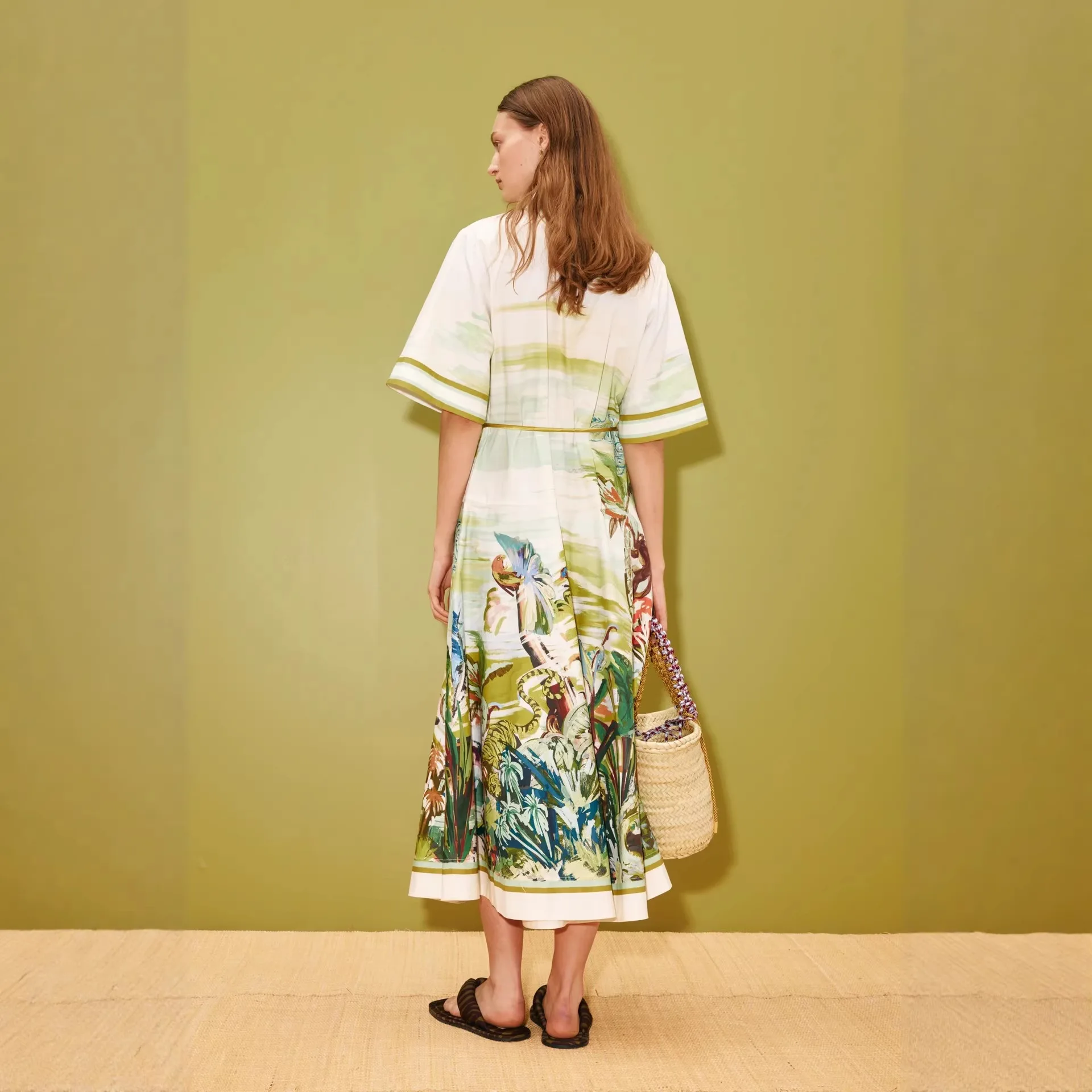 New Casual Fashion Linen Shirt Collar Cardigan Long Dress - Image 3