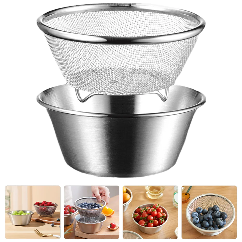 Fruit Cleaner Bowl Rice Colander Draining Basket Stainless Steel Fruits Washing