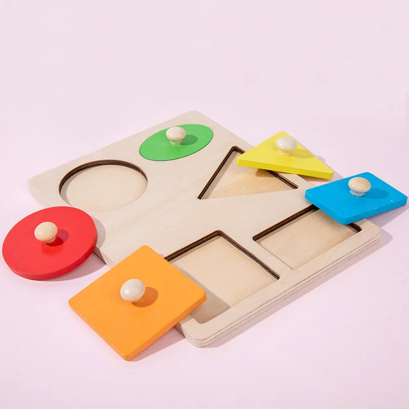 Montessori Colorful Geometry Grasping Board Wooden Toys Pegged Grab Shape Sorting Board Toys For Baby Educational Kids Gifts