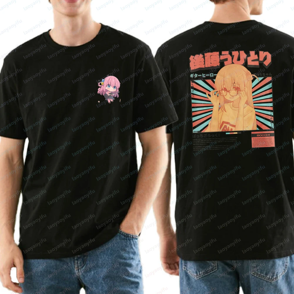Bocchi The Rock Chibi Magazine Cotton T-Shirt for Men Women Vintage Harajuku Y2k Anime Shirt Fashion Casual Two-dimensional Tops