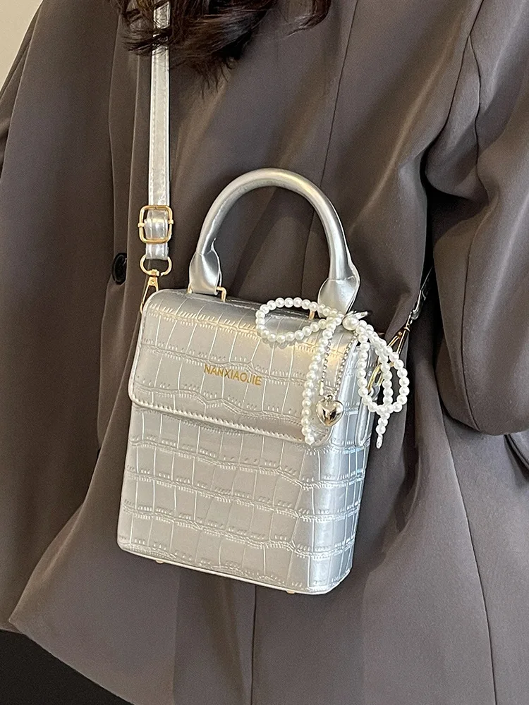 Fashion Crossbody Bag for Women 2024 Luxury Shoulder Bag Earphone/Lipstick/Key Handbag Female Totes PU Leather Pearls decoration