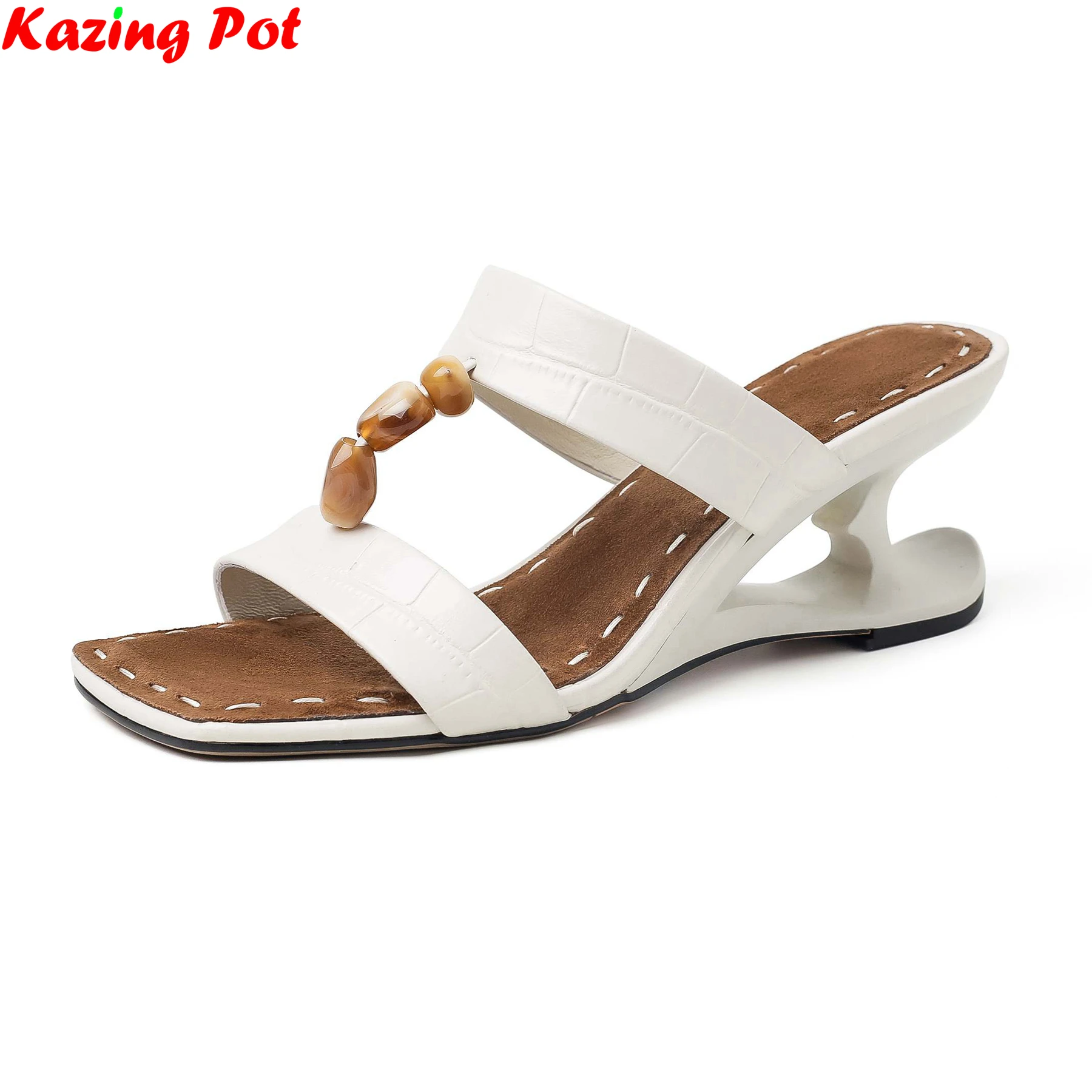 Krazing Pot Cow Leather Chic Mules Peep Toe Summer Shoes Concise Dating Sandals Slingback Party Ins Brand Women Outside Slippers