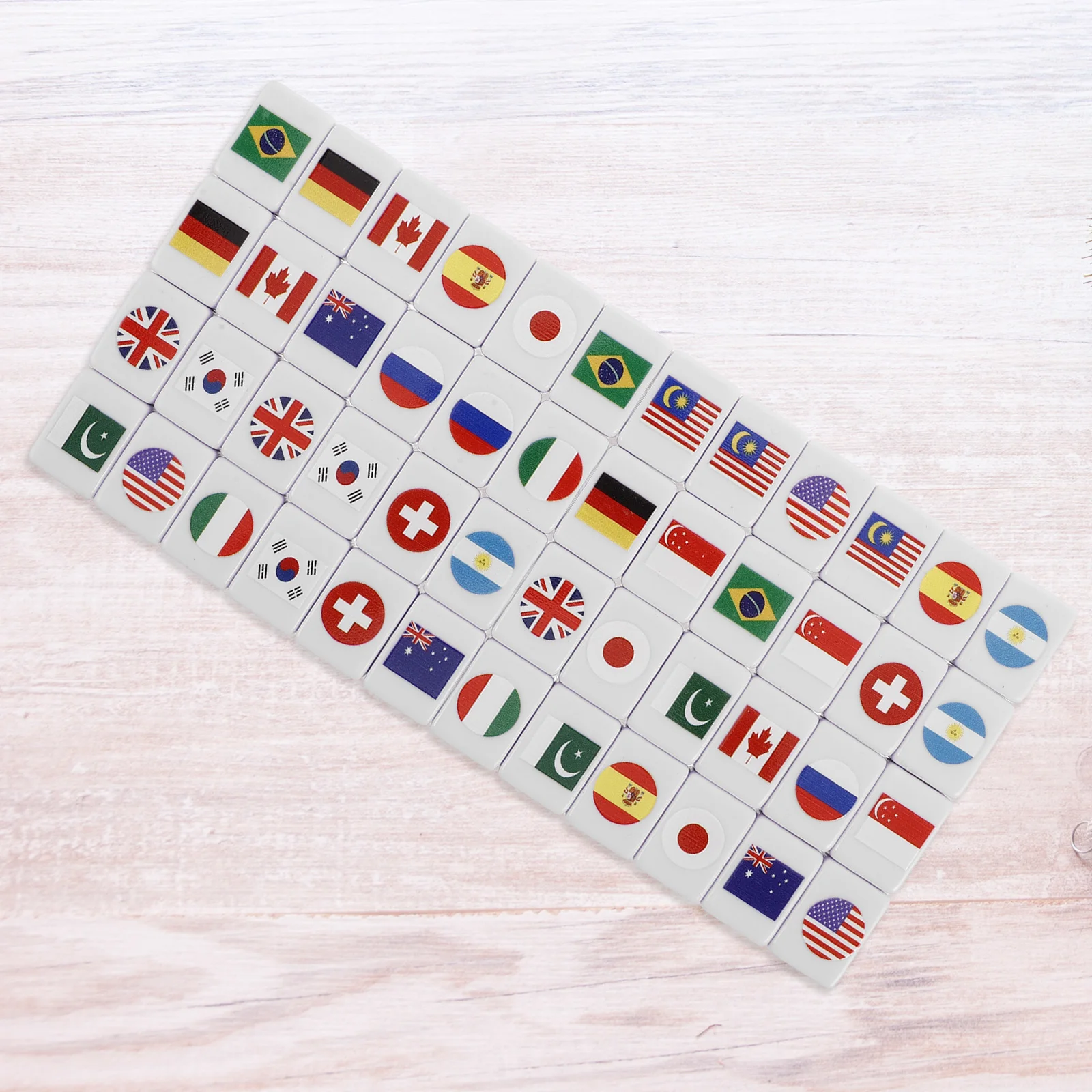 48 Stück Nationalflagge Mahjong Majiang Party Keramikfliesen-Escape-Spiel Melamin-Flaggen für Frühlingspicknick am Meer