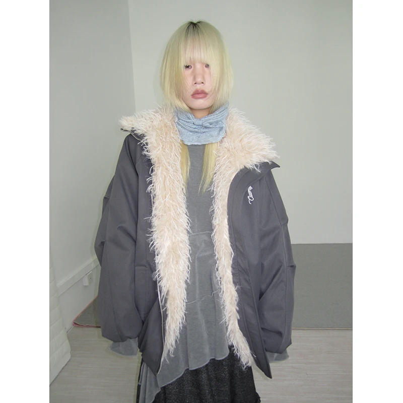 

Korean Sle Thiened Warmth Du down Coat Fur Collar Leisurely Faion onths Brand Commuter Sle Long Sve Zipper Clo...