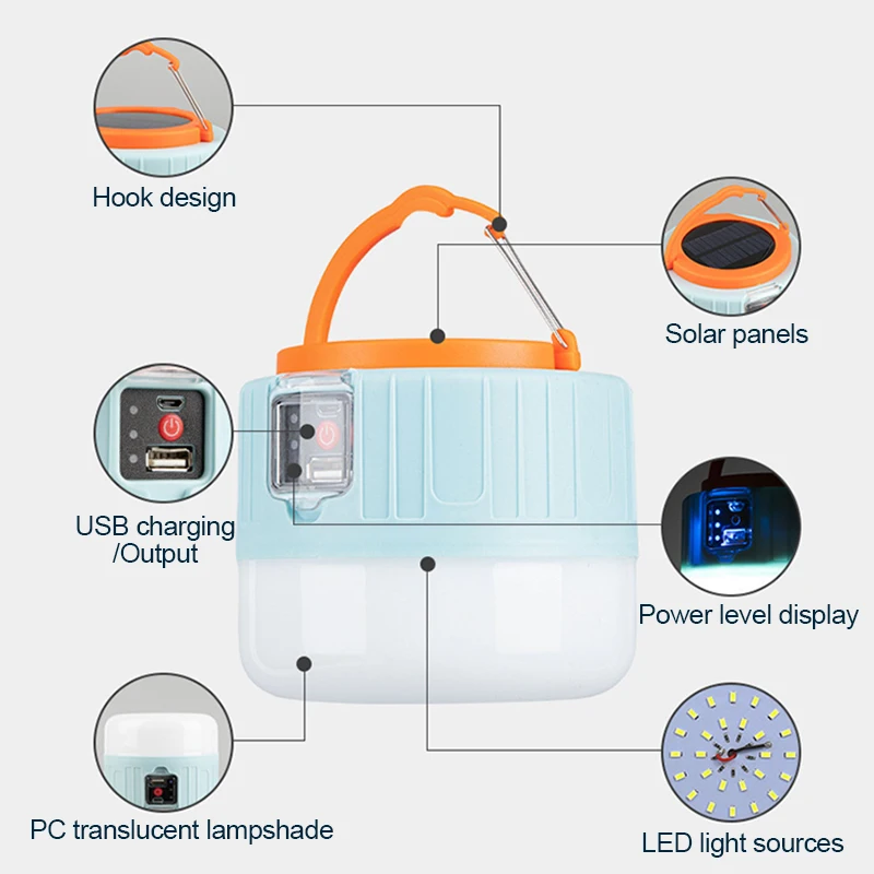 LED Camping Lights Rechargeable Camping Lantern Power Bank Solar Tent Light Ultra Bright Emergency Lights for Outdoor