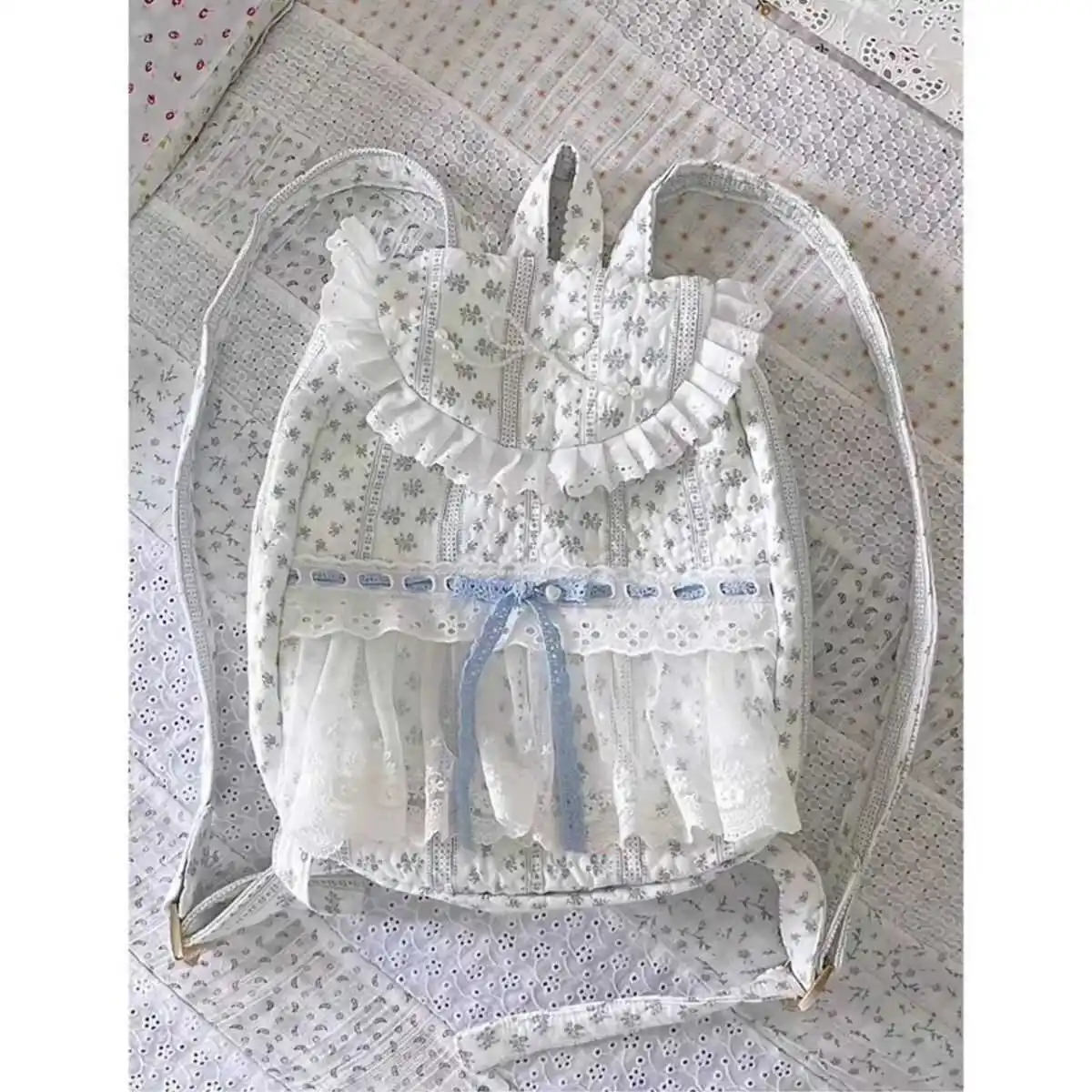 

2025 New Faionable Handmade Floral Lace Patchwork Pleated Knot Double oulder Bag Women's Cloth Bag Street Trend