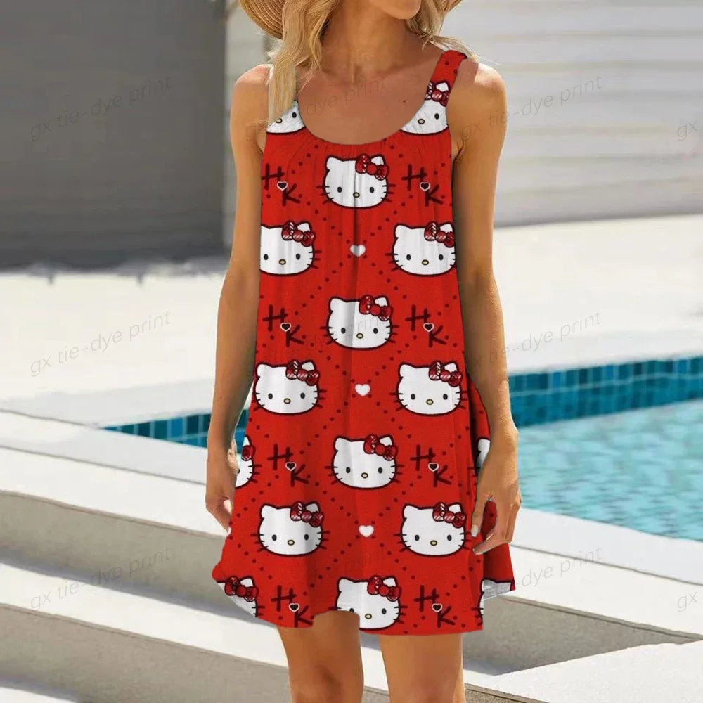 2023 Womens sleeveless Swimsuit Tops Trim Swimwear Beach Wear Swim Wear Hello Kitty Print Dress Tops Summer Swimming T Shirt