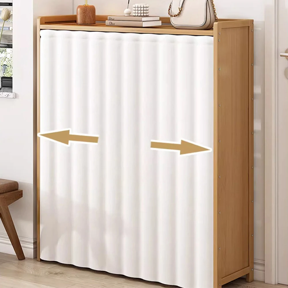 

6-Tier Simple Shoes Cabinet with White Gauze Curtain Wooden Shoes Racks Organizer Dustproof Racks Multilayer Shoe Shelves