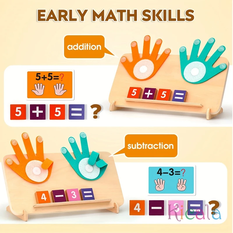 เด็กไม้นิ้วมือเลขคณิต Montessori การศึกษาของเล่นการเรียนรู้คณิตศาสตร์การดําเนินการบวกลบ Cognitive Matching BOARD