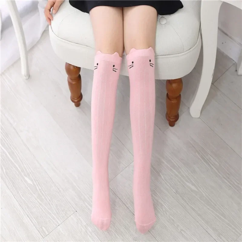 Baby Boys Girls Sports Knee High Long Socks Cartoon Cat Kids Stockings Cotton Children School Uniform Socks Clothing Accessories
