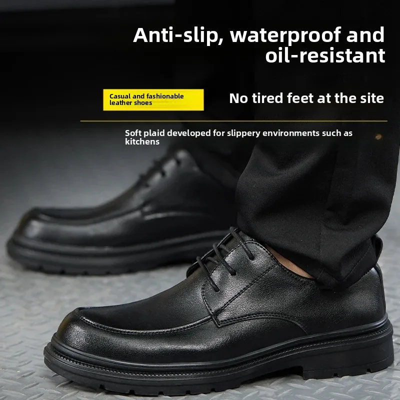 New 2025 Chef's Shoes Anti-slip Wear-resistant Comfortable Breathable Waterproof Formal Shoes In The Kitchen Leather Dress Shoes
