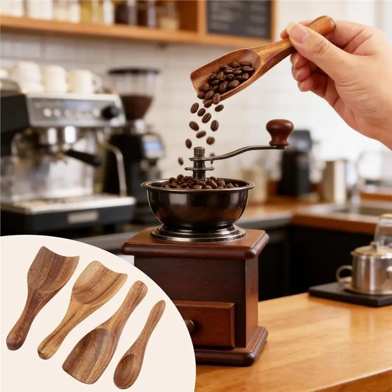 4PCS Wooden Scoops, Small Scoops For Canisters,Laundry Detergent Measuring Scoop, For Ground Coffee Seasoning Bath Salt