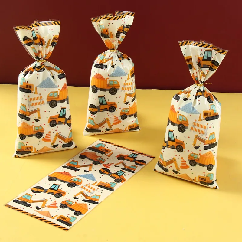 Construction PVC Candy Bags Heat Sealable Treat Cookie Candy Goodie Bags Excavator Baby Shower Tractor Birthday Party Supplies