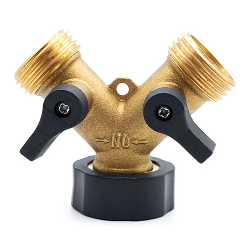 Distribuidor de manguera de 2 vías, Conector de latón resistente, divisor de grifo Y, 2 válvulas con 2 arandelas de goma adicionales