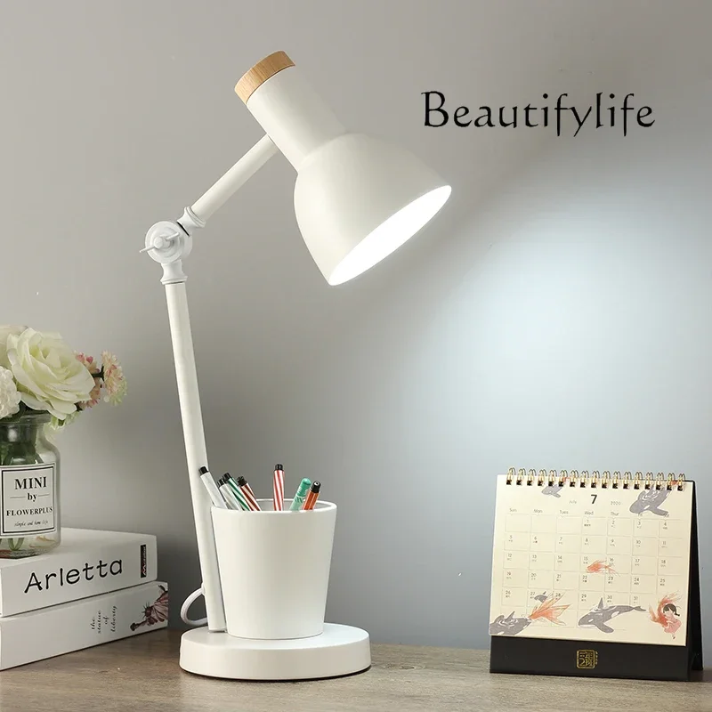 Nordic pen holder desk lamp learning special eye protection desk student dormitory bedroom, girl plug-in bedside lamp