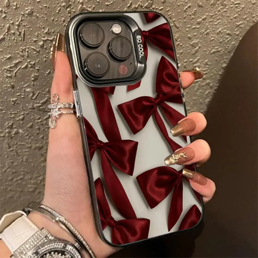 

Red bow Phone Case for iPhone 16 15 14 13 12 11 Pro/ Max/Plus shock-proof back cover anti-fingerprint