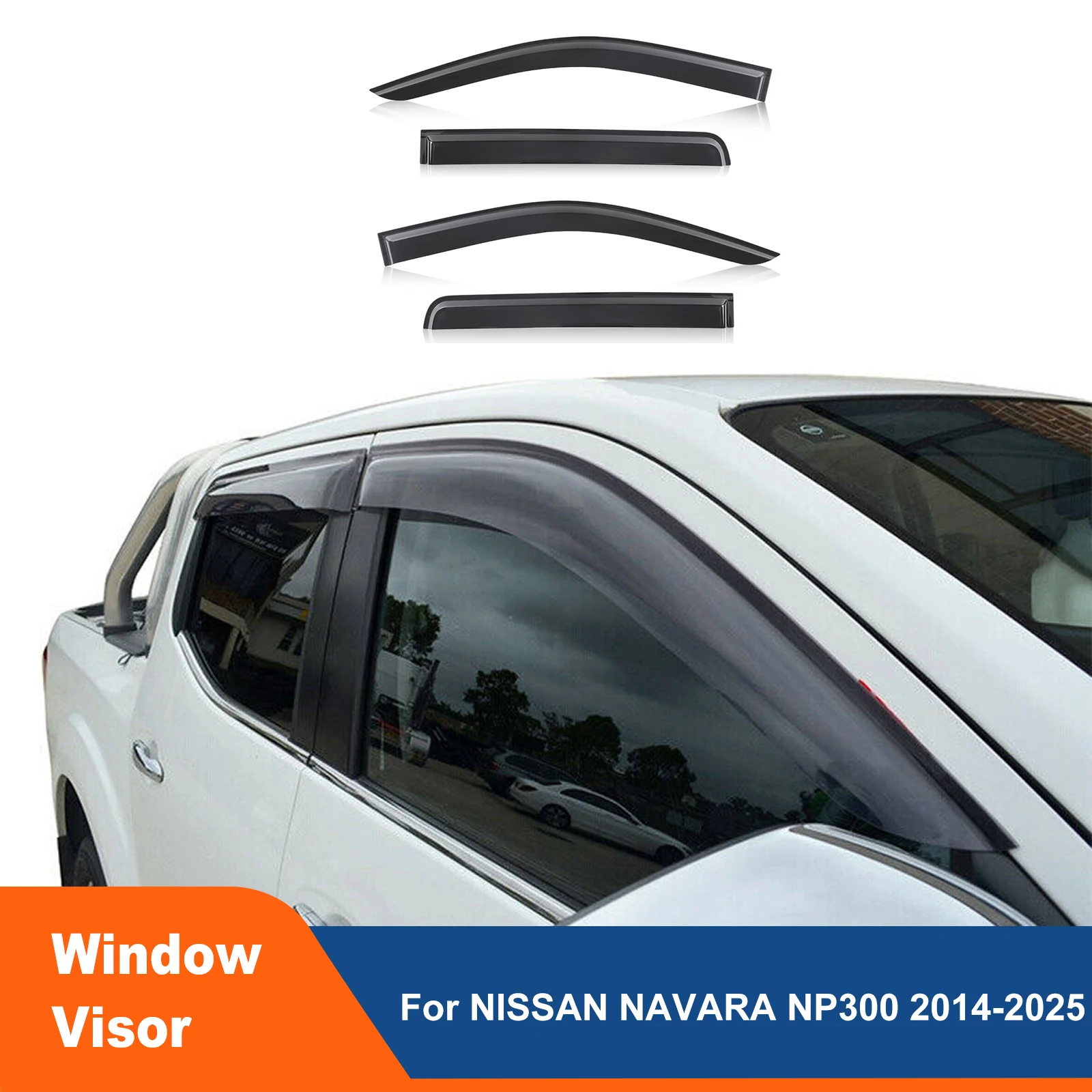 

Door Window Vent Visor Sun Rain Guards For Nissan Navara D23 NP300 2014-2025 Frontier Weathershield Double Cab Wind Deflectors