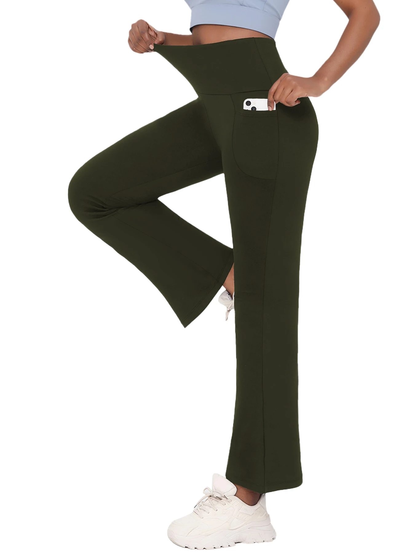 

Женские супермягкие расклешенные брюки с карманами и высокой талией для контроля живота, тренировки, йоги, пуш-ап, тренажерный зал, фитнес, леггинсы, брюки-клеш