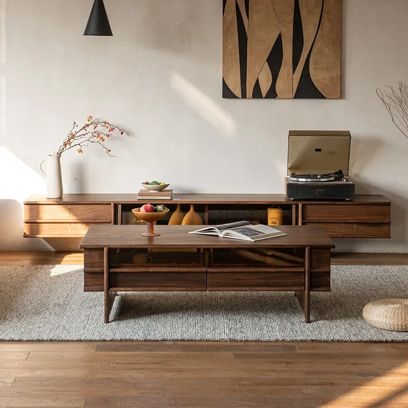Black walnut medium and ancient style small apartment living room coffee table household all solid wood bone line sofa locker