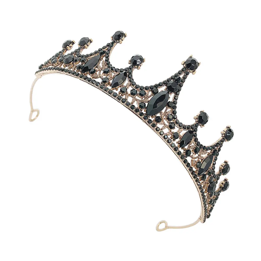 Charming Crystal Crown Baroque Style Black Vintage Bridal Headdress Retro Hair Adornment Lightweight Comfortable Wear