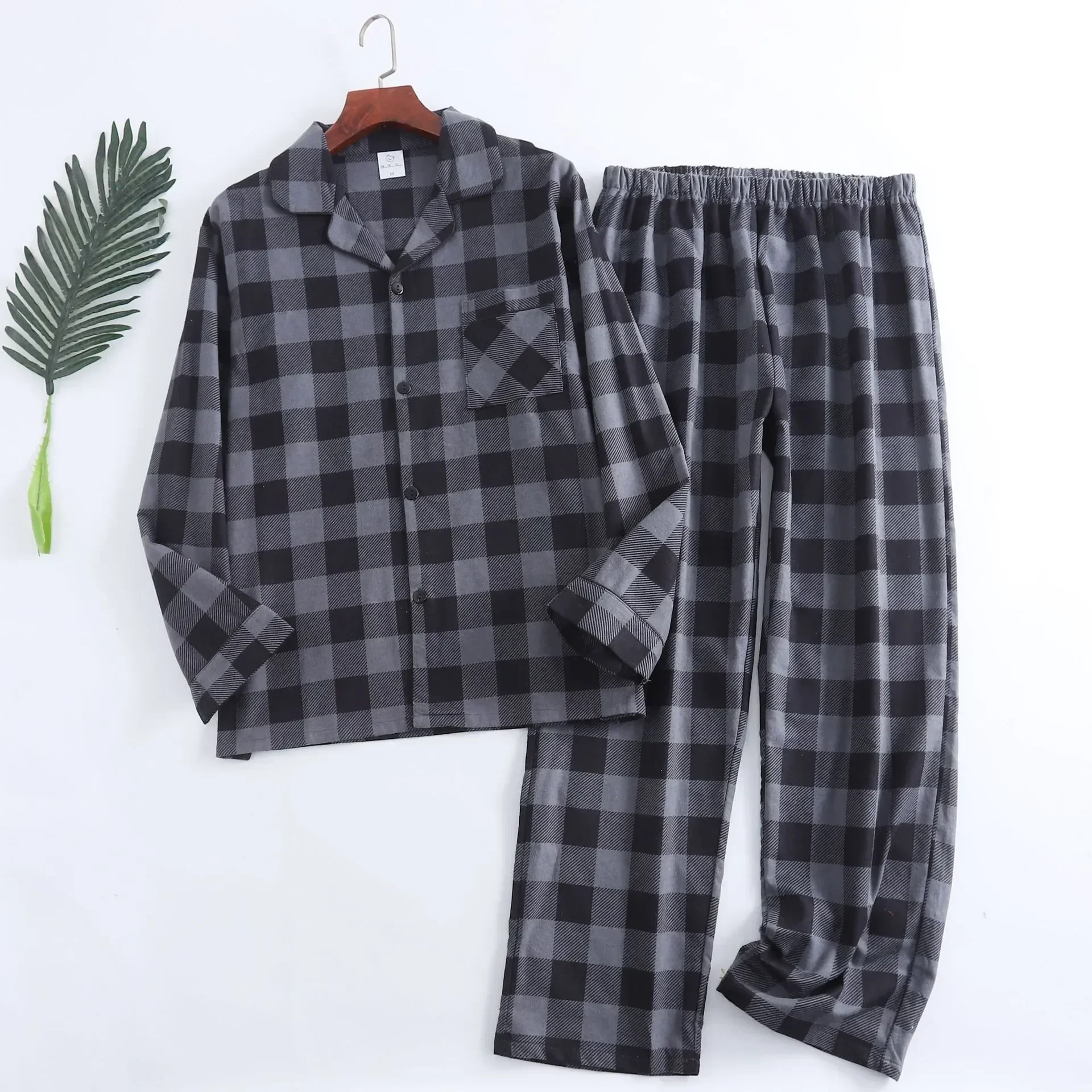 For Pajamas Sleepwear Warm Winter Design Plaid And Long-sleeved Multi Sets Men Homewear Autumn Flannel Colors Cotton Trousers