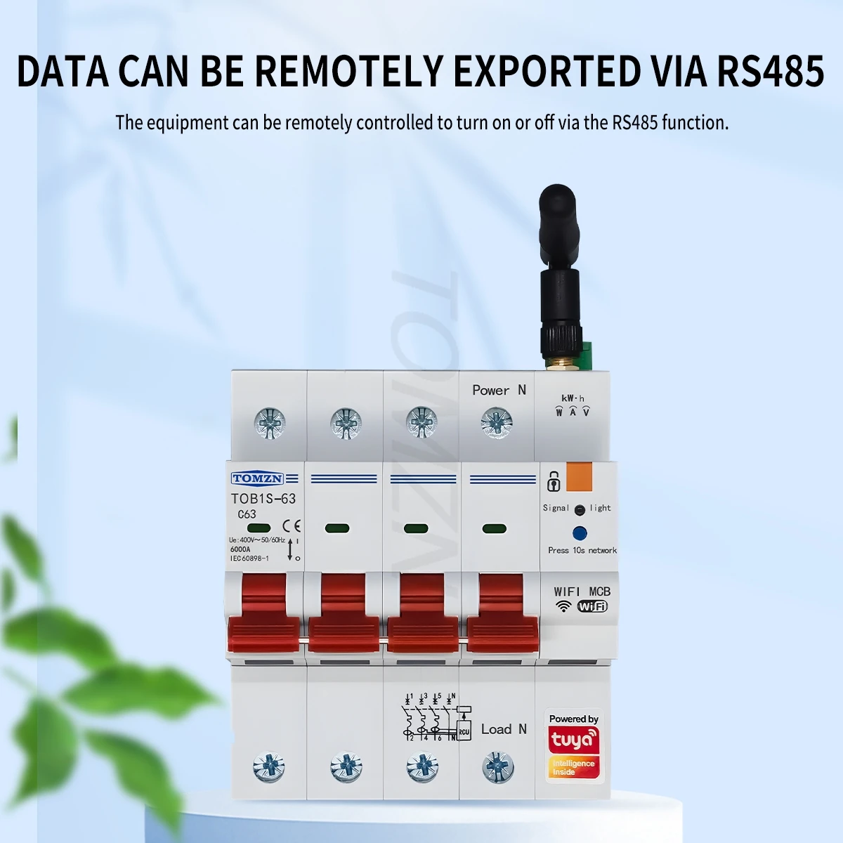TOMZN Three-phase 3IN1 WIFI Smart Circuit Breaker 4P Energy Meter RS485 TUYA Prepaid Function Overload Short-circuit Protection