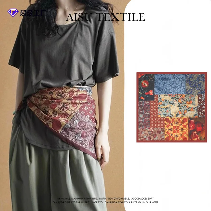 

Retro Oil Paint Cotton Linen Headband Silk Small Square Scarf Women Thin Design Waist Decorative Scarf Headband Headscarf 4w923
