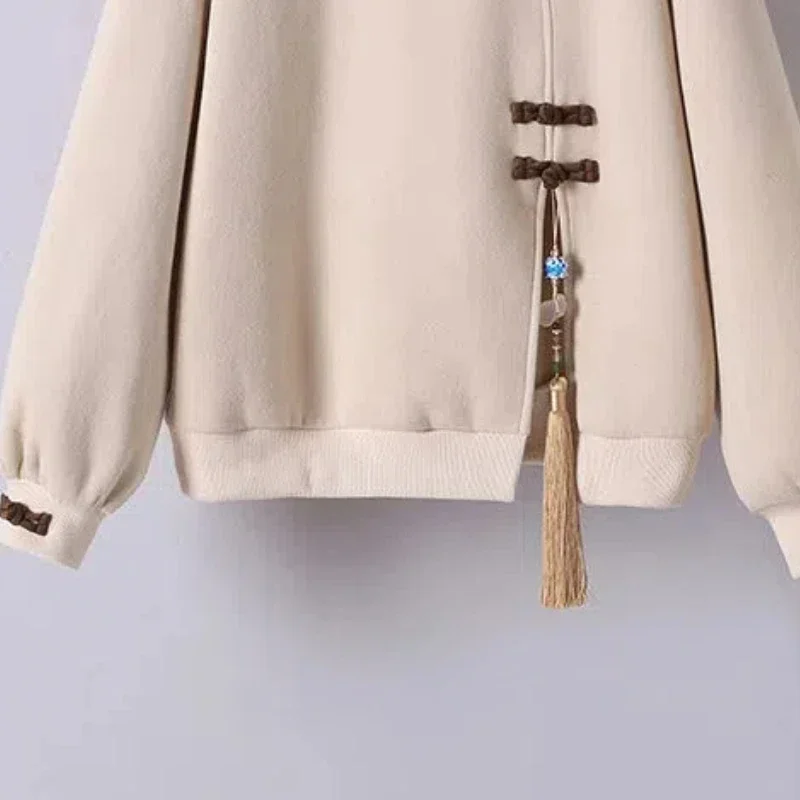 Autumn Winter Women's Clothing Lantern Long Sleeve Geometric Embroidery Tassel Round Neck Chinese Style Elegant Stylish Bow Tops