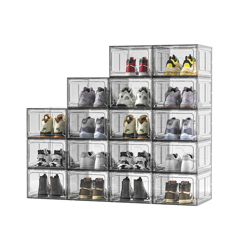 Simple plastic flip type combination shoe cabinet, householddormitorymagnetic suction hand-held storagebox, transparent shoe box