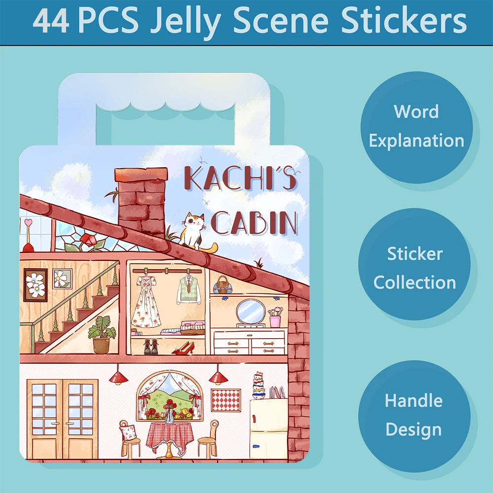 44PCS Khaki Hut Warm and Quiet Sticker Book Creative Scene Collage Material Jigsaw Puzzle Handmade Account Sticker